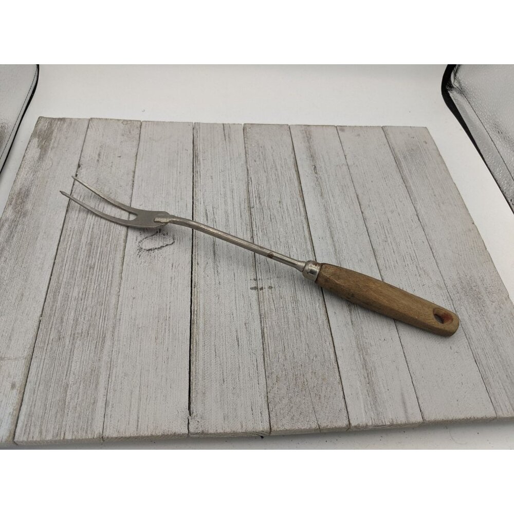 Vintage EKCO Halo Solid Meat Utility Fork Wood Handle 12 3/4"